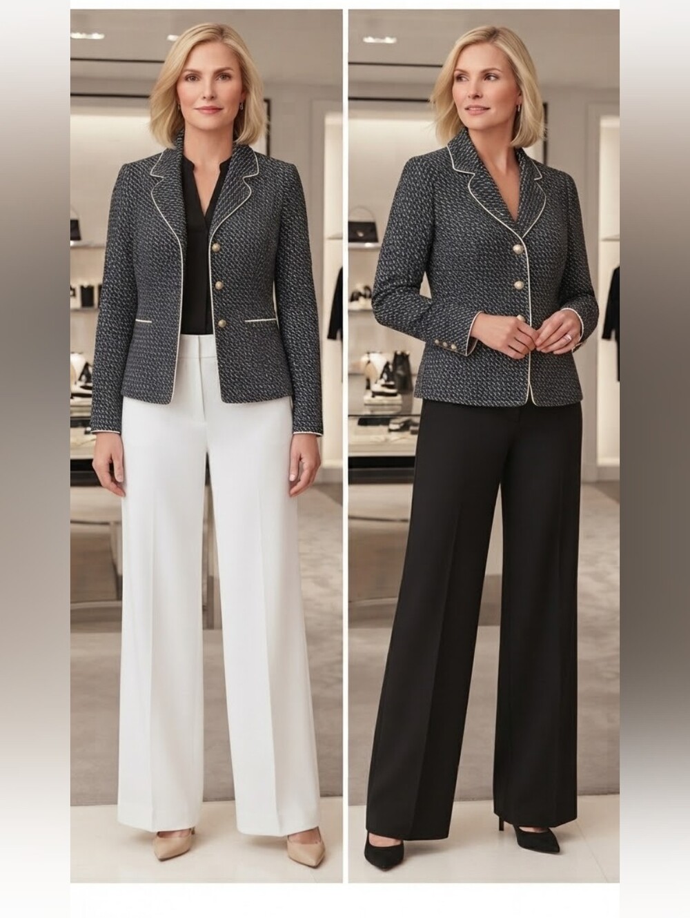 Talbots Black & White Houndstooth Blazer with Gold Buttons